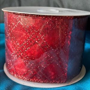 Christmas Red glitter diamond shape Wired Ribbon